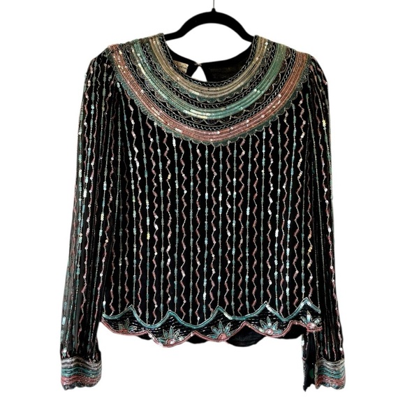 Judith Ann Vintage Silk and Sequin Top Size Medium - Picture 2 of 10